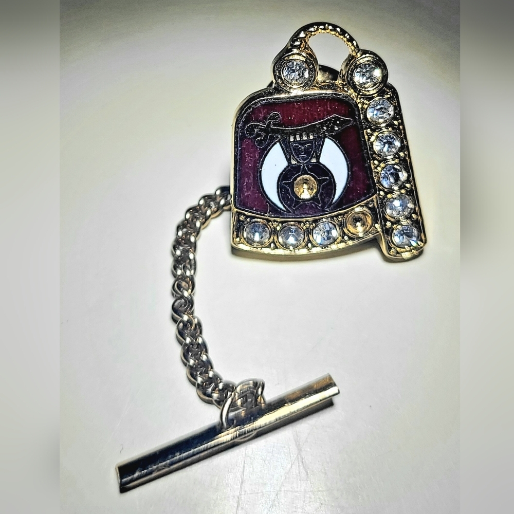 Fez Square Shriners Gold Tone Masonic Masons Vintage Pin Jeweled Enamel